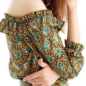 J. Crew Elephants print button down cold shoulder